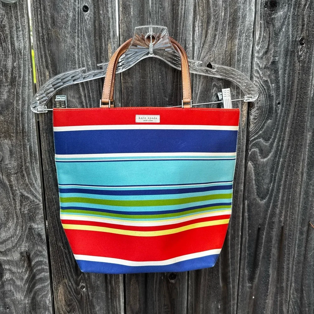 Vintage Kate Spade Beach Multicolor Pinstripe Tote Style Shoulder Bag Purse